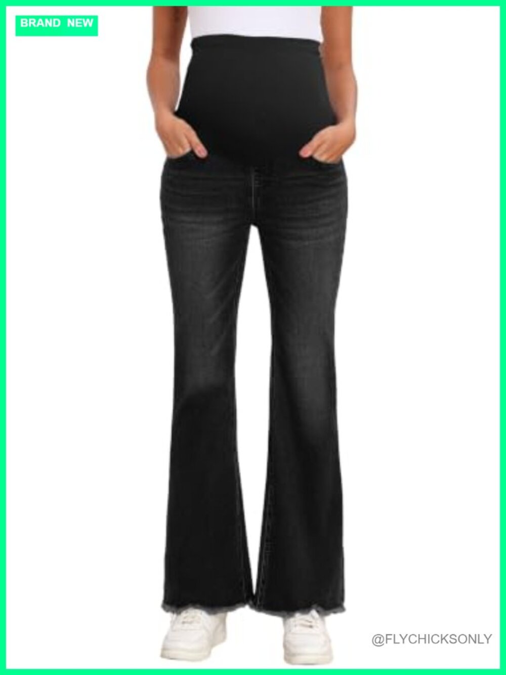Maternity Flare Jeans Over Belly Pregnancy Pants Cotton Blend with Pockets